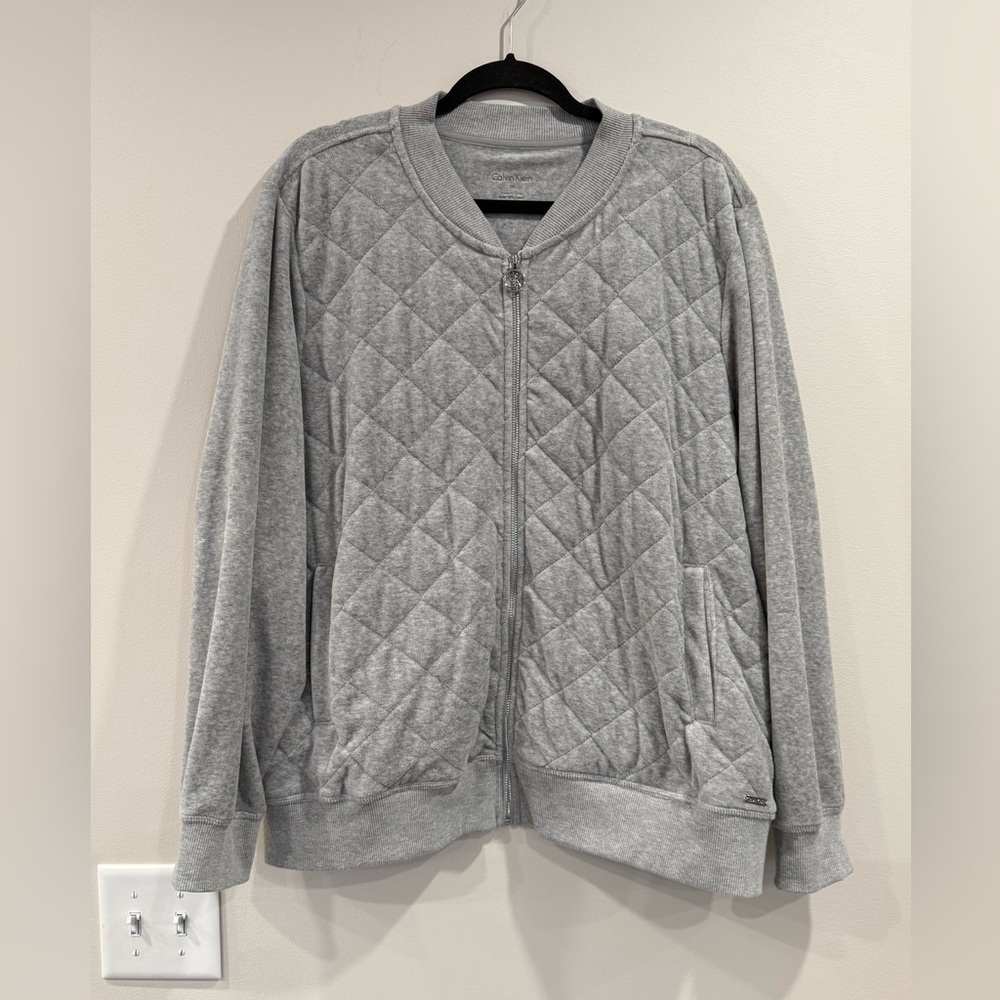 🔥Calvin Klein Quilted Gray Women's Fleece Jacket Sz 2X NWOT🔥